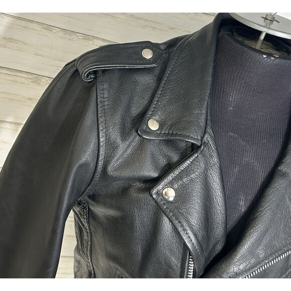 Vtg. WILSONS BLACK LEATHER Motorcycle Jacket SMALL MEN Large Women PUNK Rock 80s - Picture 4 of 16